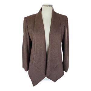 Courtenay Wool Blazer Brown Open Front Size 12P | Vintage Minimalist Jacket